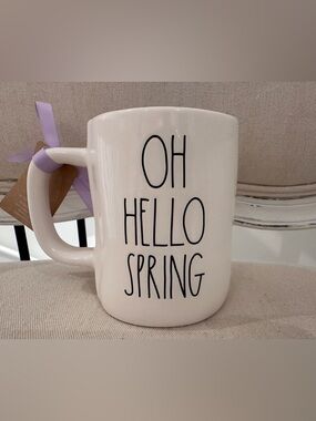 NWT Oh Hello Spring Double Sides With Bunny Rae Dunn White Ceramic Mug